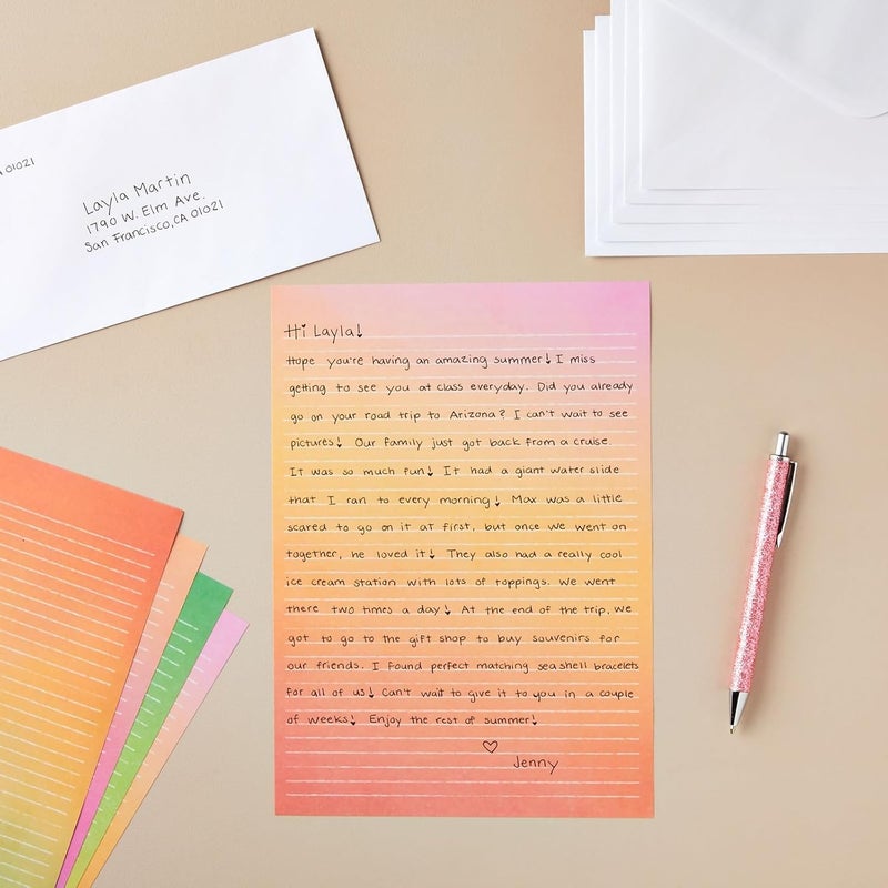 Paper Junkie Letter Writing Stationery Paper & Envelopes Set - 6 Watercolor Gradient Designs, 60 Lined Sheets & 30 Envelopes (10.25 x 7.25 In) - Image 2