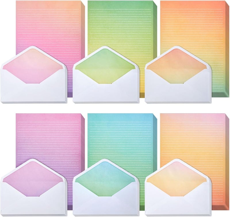 Paper Junkie Letter Writing Stationery Paper & Envelopes Set - 6 Watercolor Gradient Designs, 60 Lined Sheets & 30 Envelopes (10.25 x 7.25 In) - Image 1