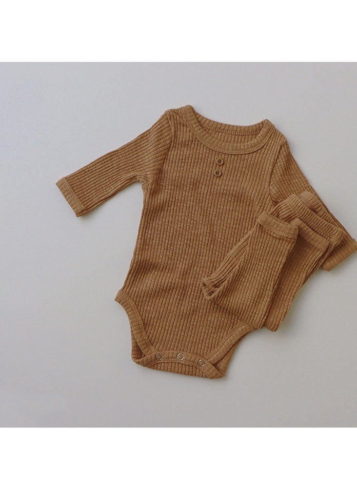 Baby Crawling Clothes Baby Brown Onesie + Pants Set - Image 1