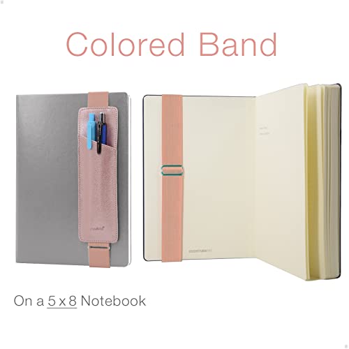 diodrio Adjustable Elastic Band Pen Holder, Pencil Holder, Pen Sleeve Pouch for Hardcover Journals, Notebooks, Planners, Binders, Fit Notebooks from 8" to 11” in Height, PU Leather, Detachable, Rose Gold - Image 3