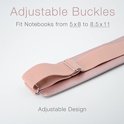 diodrio Adjustable Elastic Band Pen Holder, Pencil Holder, Pen Sleeve Pouch for Hardcover Journals, Notebooks, Planners, Binders, Fit Notebooks from 8" to 11” in Height, PU Leather, Detachable, Rose Gold - Image 2