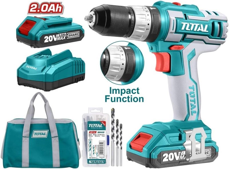 TOTAL Lithium-Ion Impact Drill 20V 2Pc Battery 1Pc Charger Impact Function - Image 1