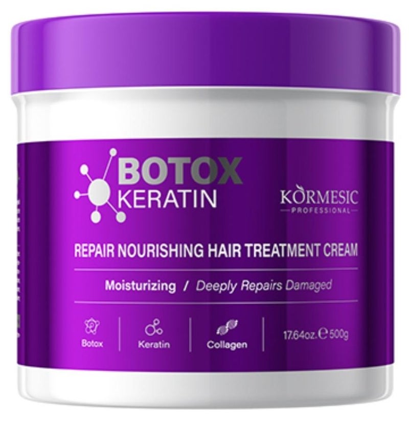Kormesic كريم شعر بوتوكس كيراتين 500 جرام مرطب ومصلح ومغذي لعلاج الشعر مع بوتوكس كيراتين وكولاجين يقلل من التكسر وتقصف الأطراف ويستعيد القوة ويصلح الشعر الجاف التالف - Image 1