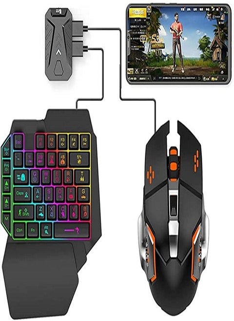 Mixpro Half Hand Gaming Keyboard and Mouse Combo, 4 in 1 Mobile Game Combo Pack, Mobile Gamepad Controller, One Handed Gaming Keyboard, Mouse Converter, Adjustable.
