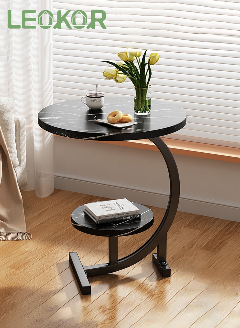 ليوكور طاولة جانبية، طاولة قهوة مستديرة بطبقتين بتصميم عصري وبسيط للأريكة والسرير، مكتب طاولة صغير جانبي لغرفة المعيشة وغرفة النوم والمكتب - Image 1