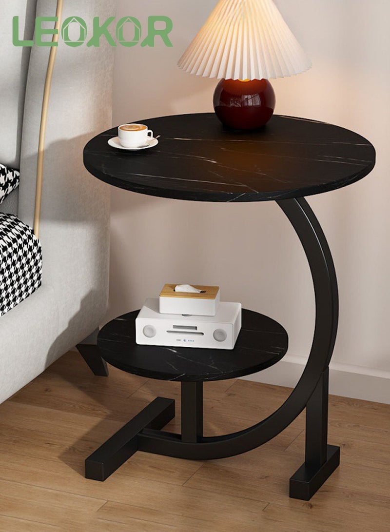 ليوكور طاولة جانبية، طاولة قهوة مستديرة بطبقتين بتصميم عصري وبسيط للأريكة والسرير، مكتب طاولة صغير جانبي لغرفة المعيشة وغرفة النوم والمكتب - Image 2