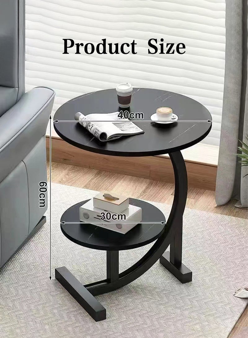 ليوكور طاولة جانبية، طاولة قهوة مستديرة بطبقتين بتصميم عصري وبسيط للأريكة والسرير، مكتب طاولة صغير جانبي لغرفة المعيشة وغرفة النوم والمكتب - Image 3