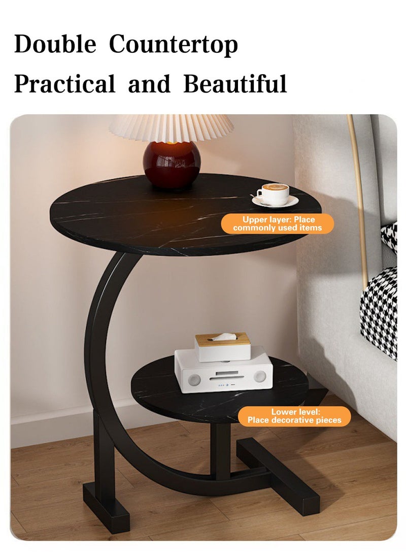 ليوكور طاولة جانبية، طاولة قهوة مستديرة بطبقتين بتصميم عصري وبسيط للأريكة والسرير، مكتب طاولة صغير جانبي لغرفة المعيشة وغرفة النوم والمكتب - Image 4