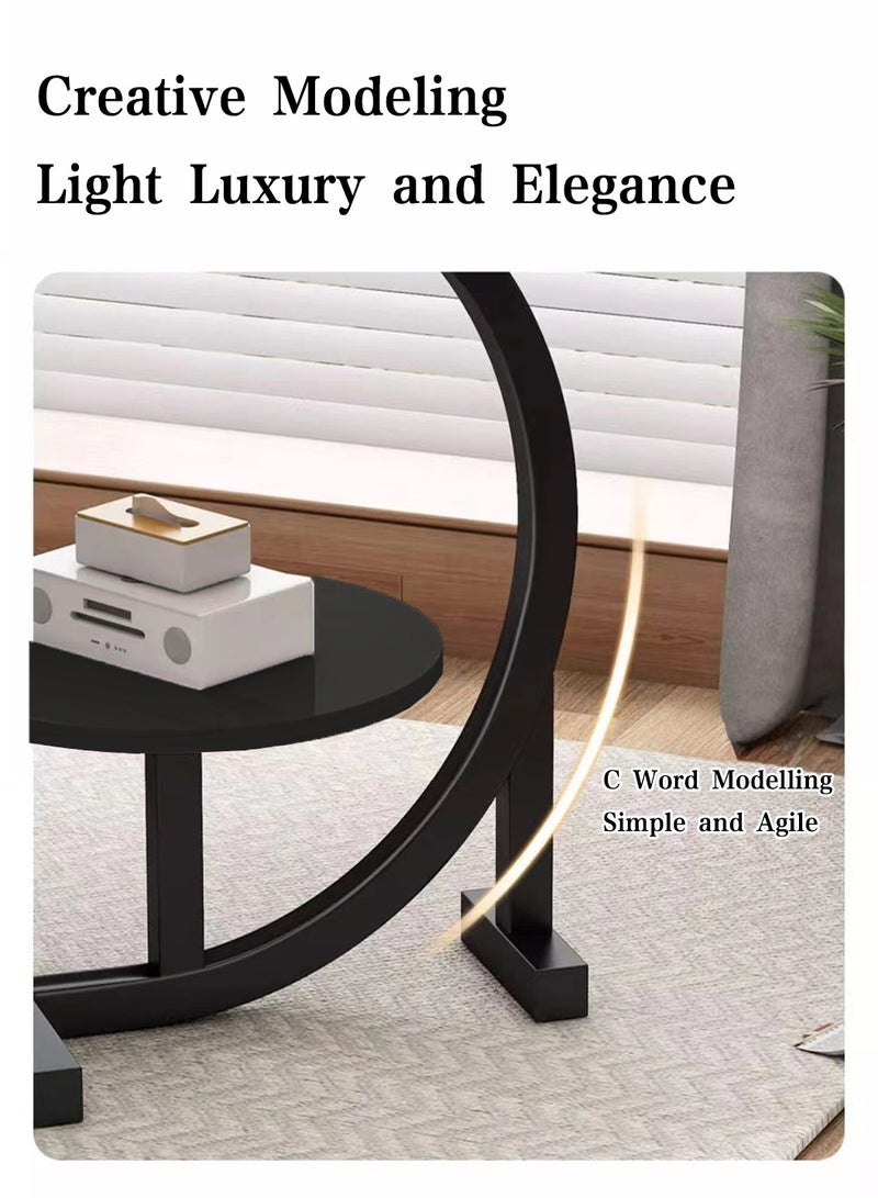 ليوكور طاولة جانبية، طاولة قهوة مستديرة بطبقتين بتصميم عصري وبسيط للأريكة والسرير، مكتب طاولة صغير جانبي لغرفة المعيشة وغرفة النوم والمكتب - Image 5