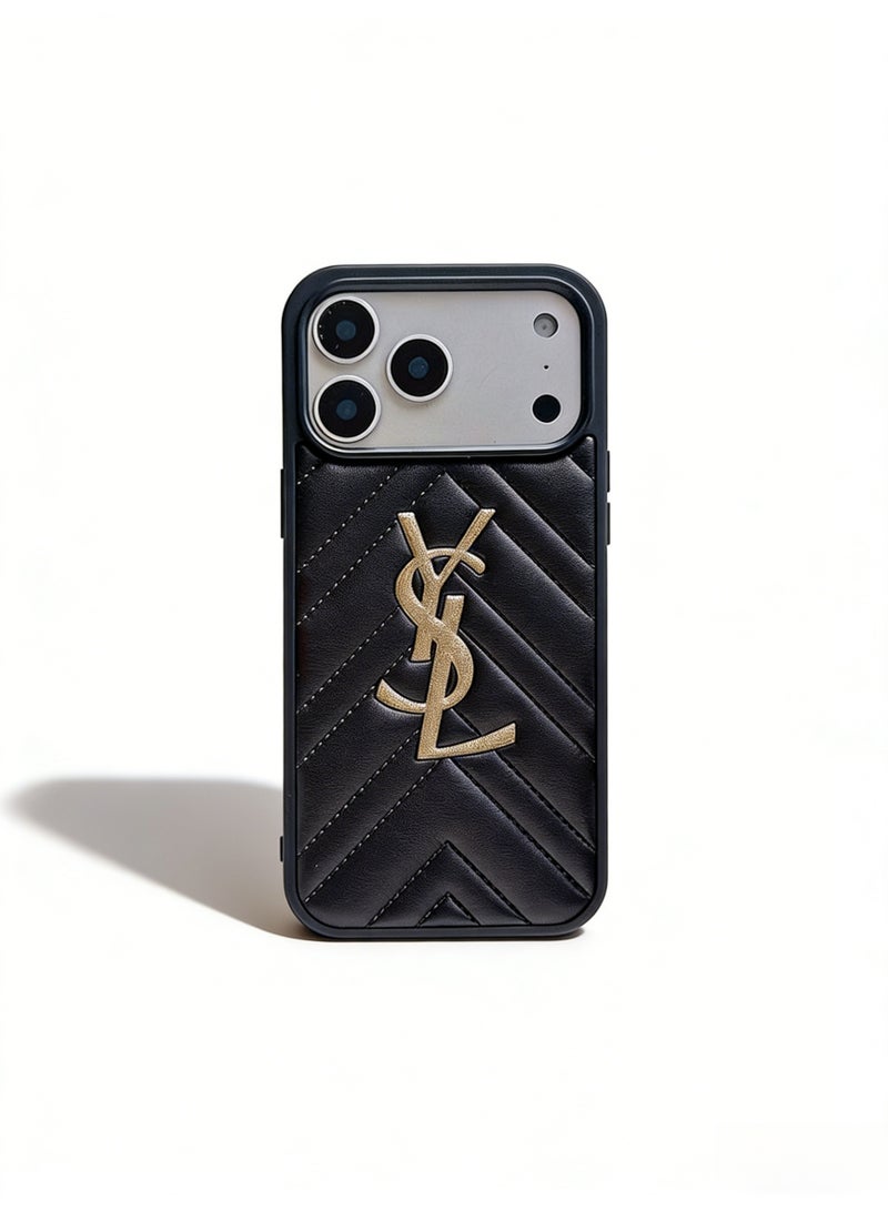 سانت لوران YSL Quilted Leather Logo iPhone 16/17 Pro Max Case - Image 2