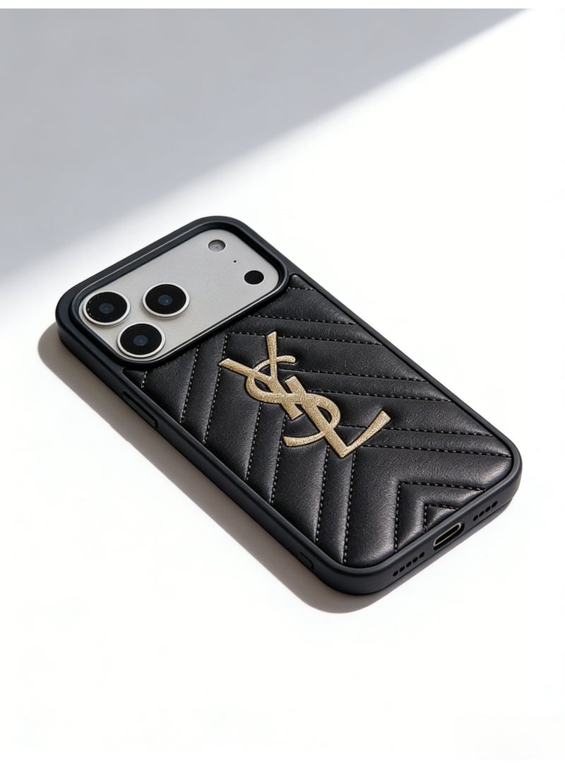سانت لوران YSL Quilted Leather Logo iPhone 16/17 Pro Max Case - Image 4
