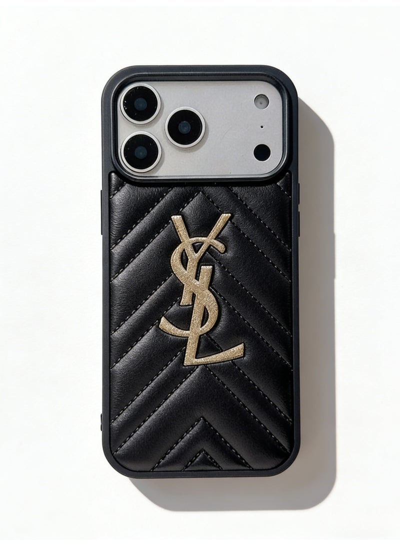 سانت لوران YSL Quilted Leather Logo iPhone 16/17 Pro Max Case - Image 3