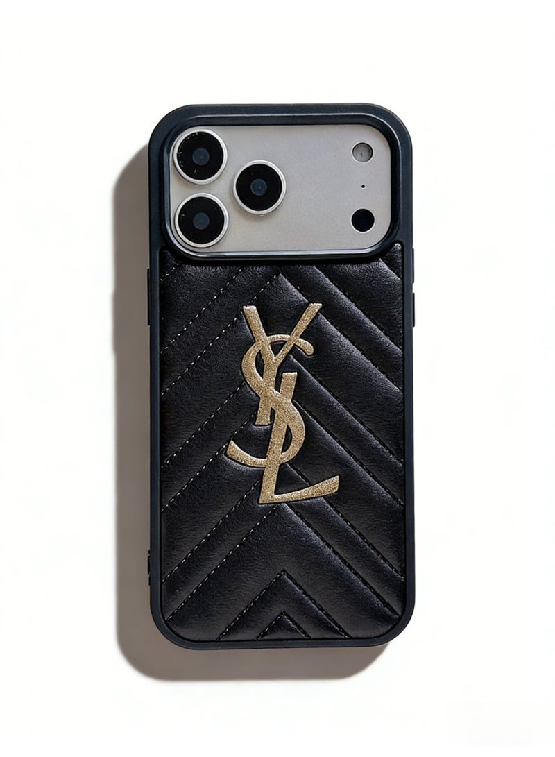 سانت لوران YSL Quilted Leather Logo iPhone 16/17 Pro Max Case - Image 1