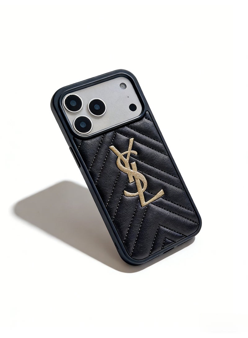 سانت لوران YSL Quilted Leather Logo iPhone 16/17 Pro Max Case - Image 5