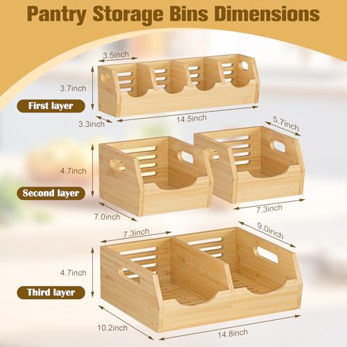 MTGSTOCL Upgraded 3 Tier Bamboo Pantry Storage Bins - Stackable Potato and Onion Storage Bin, Storage Baskets Airflow Vent Vegetable and Fruit Organizer with Handle, for Kitchen, Livingroom,Bathroom - Image 2