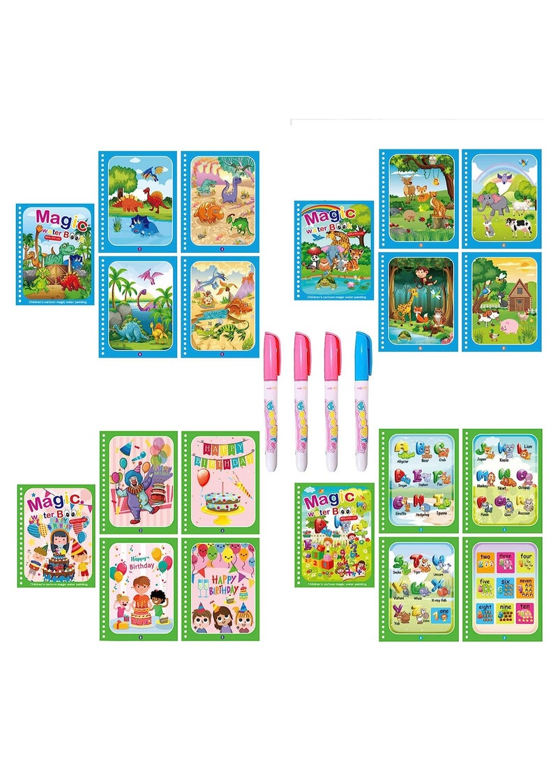 Excefore Watercolor Picture Books Water Coloring Magic Book Toddlers Kids Reusable Painting Unicorn Animal Cartoon Coloring Book Boys Girls Educational Learning Toys Gifts(4 Pack) - Image 1