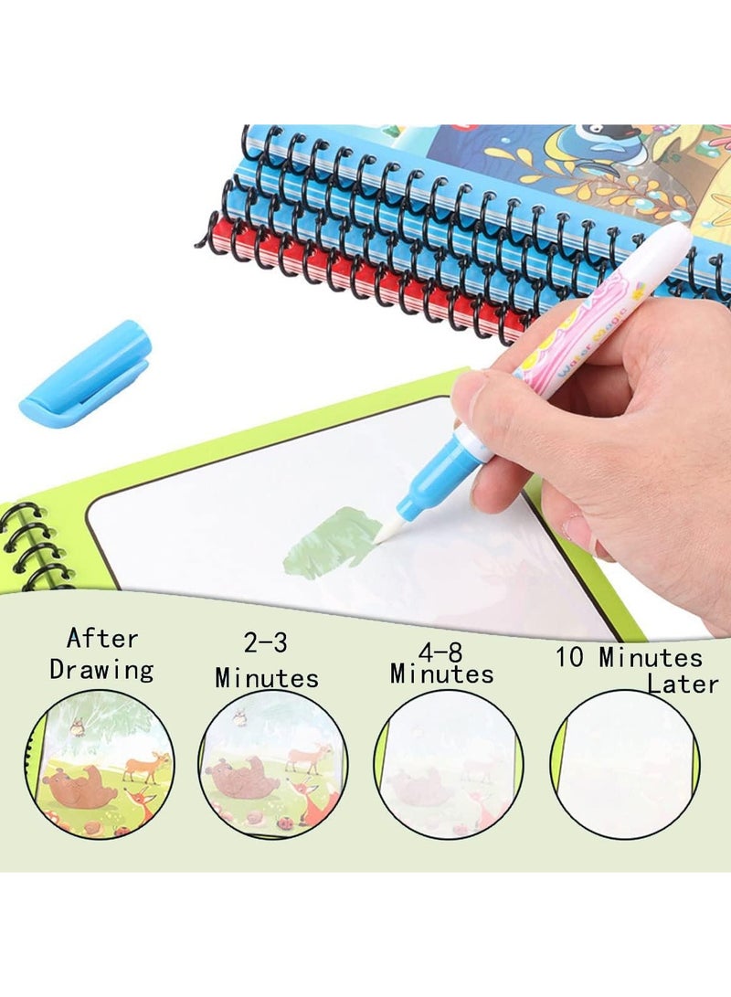 Excefore Watercolor Picture Books Water Coloring Magic Book Toddlers Kids Reusable Painting Unicorn Animal Cartoon Coloring Book Boys Girls Educational Learning Toys Gifts(4 Pack) - Image 4