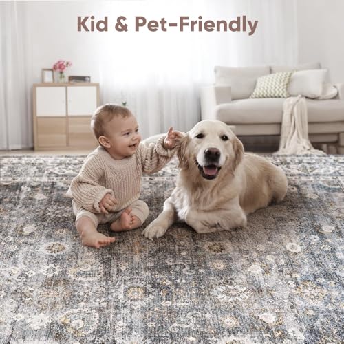 Rugcomf سجاد للممرات سجاد مطبخ غير قابل للانزلاق 2'x10' طويل سجاد قابل للغسل مع قاعدة مطاطية سجادة ناعمة عتيقة للممرات والمطبخ وغسيل الملابس وغرفة النوم والحمام (رمادي وبني) - Image 4