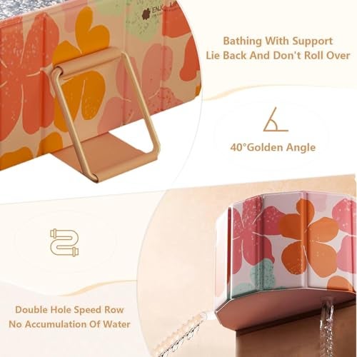 Nucarture Portable Ice Bath Tub for Adults Foldable Bathtub Spa, Thick Insulated Soaking BathTub with Drain, Home Bathroom Large Ice Bath Tub & Hot Spa Bath Relaxation (Orange) - Image 4
