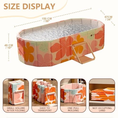 Nucarture Portable Ice Bath Tub for Adults Foldable Bathtub Spa, Thick Insulated Soaking BathTub with Drain, Home Bathroom Large Ice Bath Tub & Hot Spa Bath Relaxation (Orange) - Image 2