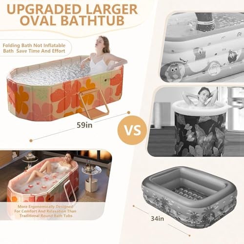 Nucarture Portable Ice Bath Tub for Adults Foldable Bathtub Spa, Thick Insulated Soaking BathTub with Drain, Home Bathroom Large Ice Bath Tub & Hot Spa Bath Relaxation (Orange) - Image 5
