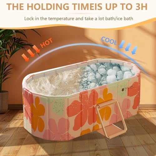Nucarture Portable Ice Bath Tub for Adults Foldable Bathtub Spa, Thick Insulated Soaking BathTub with Drain, Home Bathroom Large Ice Bath Tub & Hot Spa Bath Relaxation (Orange) - Image 3