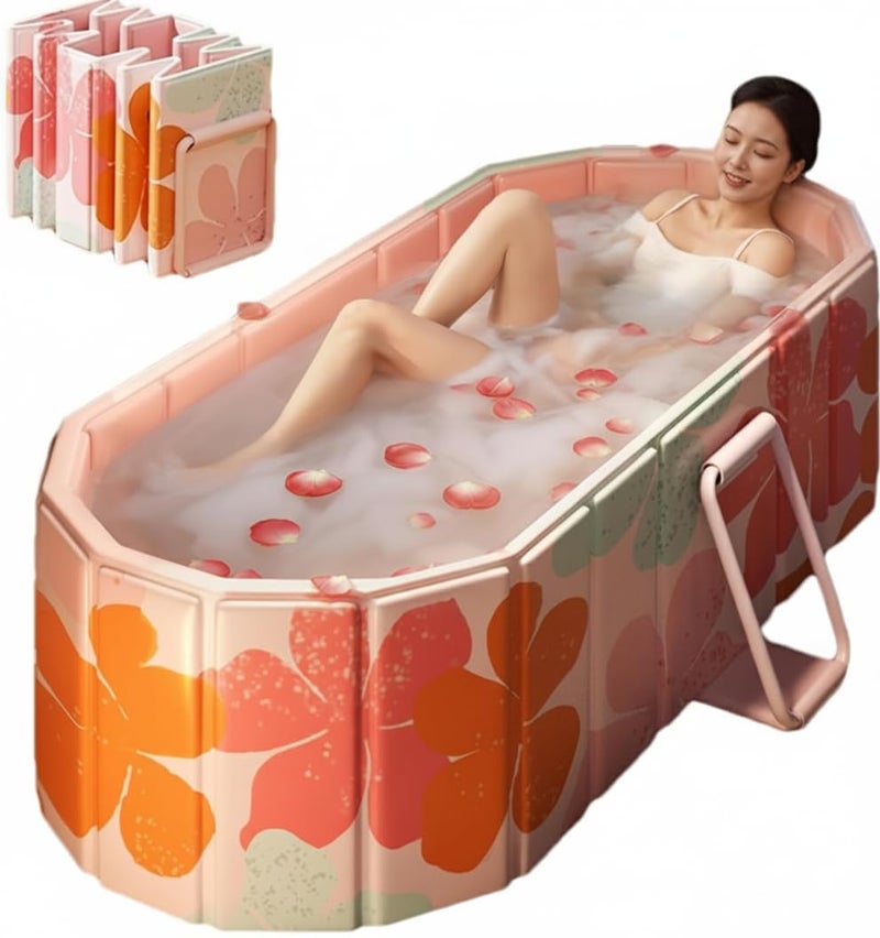 Nucarture Portable Ice Bath Tub for Adults Foldable Bathtub Spa, Thick Insulated Soaking BathTub with Drain, Home Bathroom Large Ice Bath Tub & Hot Spa Bath Relaxation (Orange) - Image 1