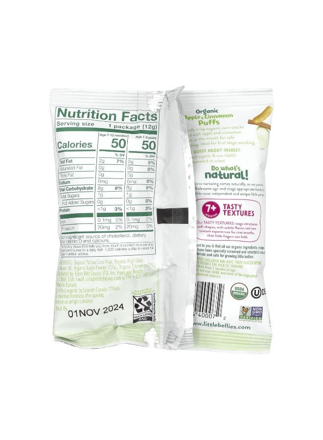 Little Bellies, Organic Apple & Cinnamon Puffs, 7+ Months, 18 Bags, 0.42 oz (12 g) Each - Image 2