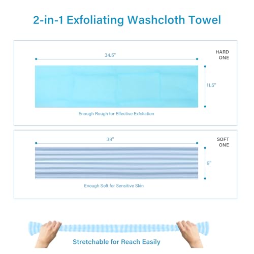 Yiclick 2PCS Exfoliating Washcloth Towel - Exfoliating Body Scrubber Exfoliator, Loofah Sponge Wash Cloth, Korean & Japanse & African Net Sponge Rag - Back Scrubber Washer (Blue) - Image 5