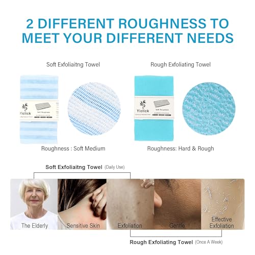 Yiclick 2PCS Exfoliating Washcloth Towel - Exfoliating Body Scrubber Exfoliator, Loofah Sponge Wash Cloth, Korean & Japanse & African Net Sponge Rag - Back Scrubber Washer (Blue) - Image 2