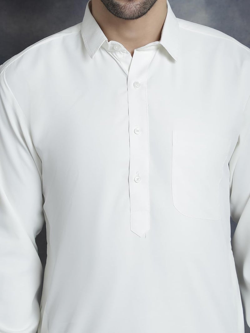 jompers قميص باتهاني أبيض صلب للرجال من جومبرز مع سالوار - مزيج قطن - Image 5