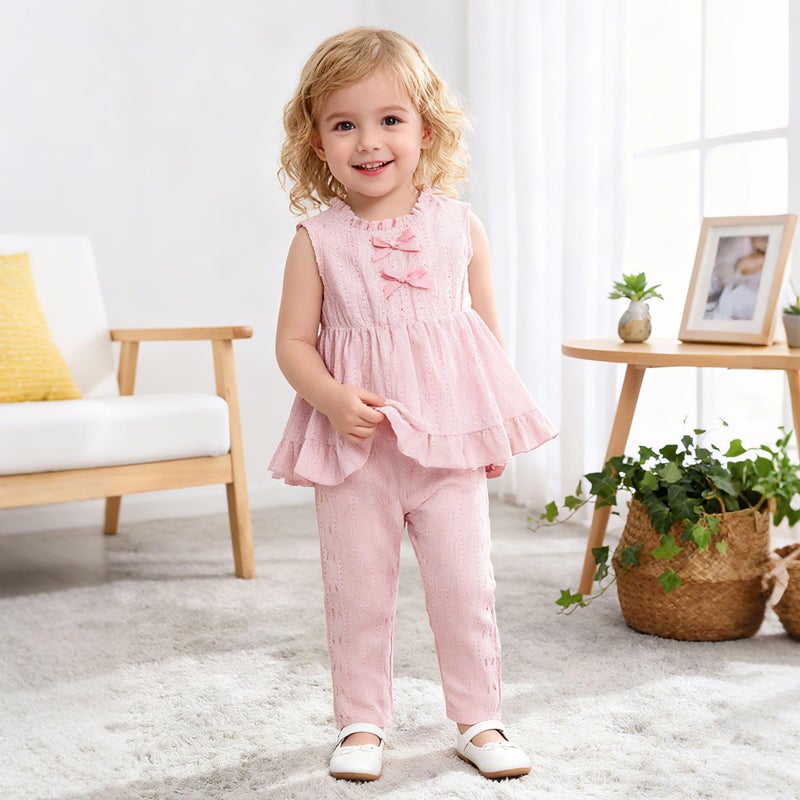 Latnnut Toddler Outfits For Girls Lovely Pink Princess Spring Summer Sleeve Top And Pants 2t 3t 2-3t - Image 2