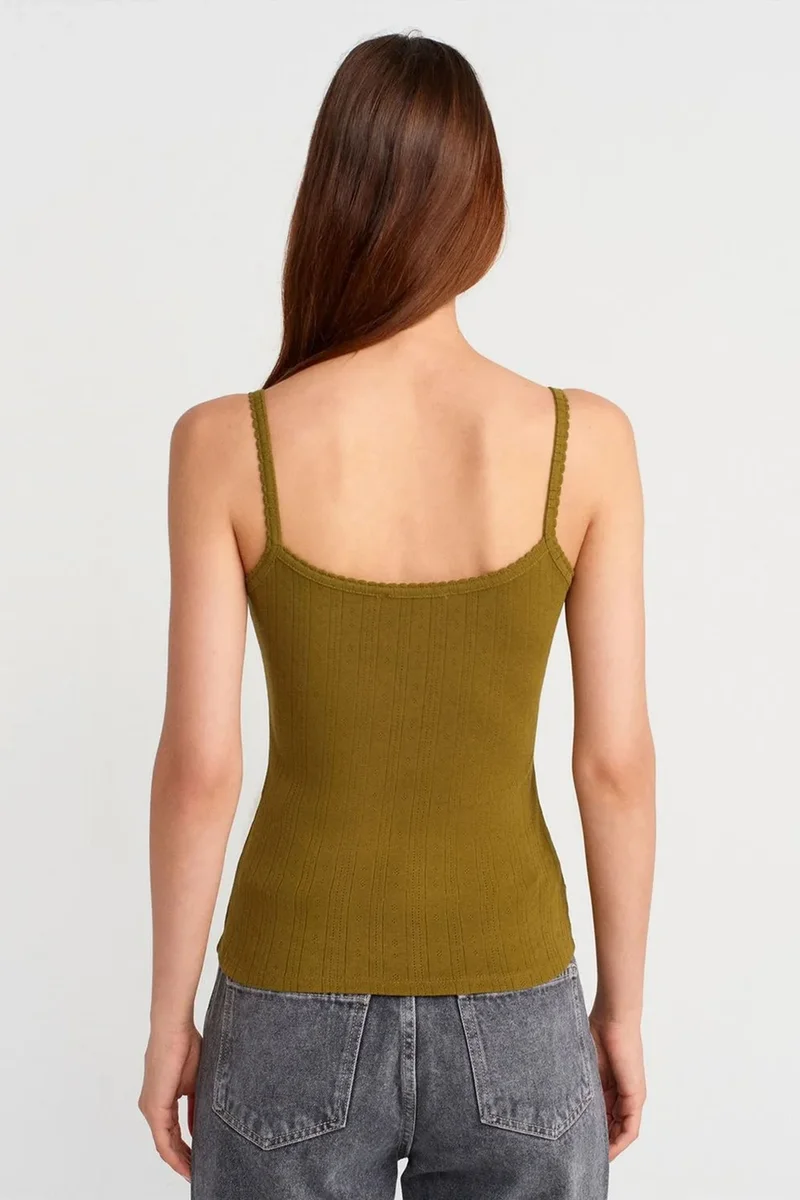 Dilvin Khaki Green DILVIN Slim Fit Ribbed Cotton Cami Top for Women | Best Price UAE