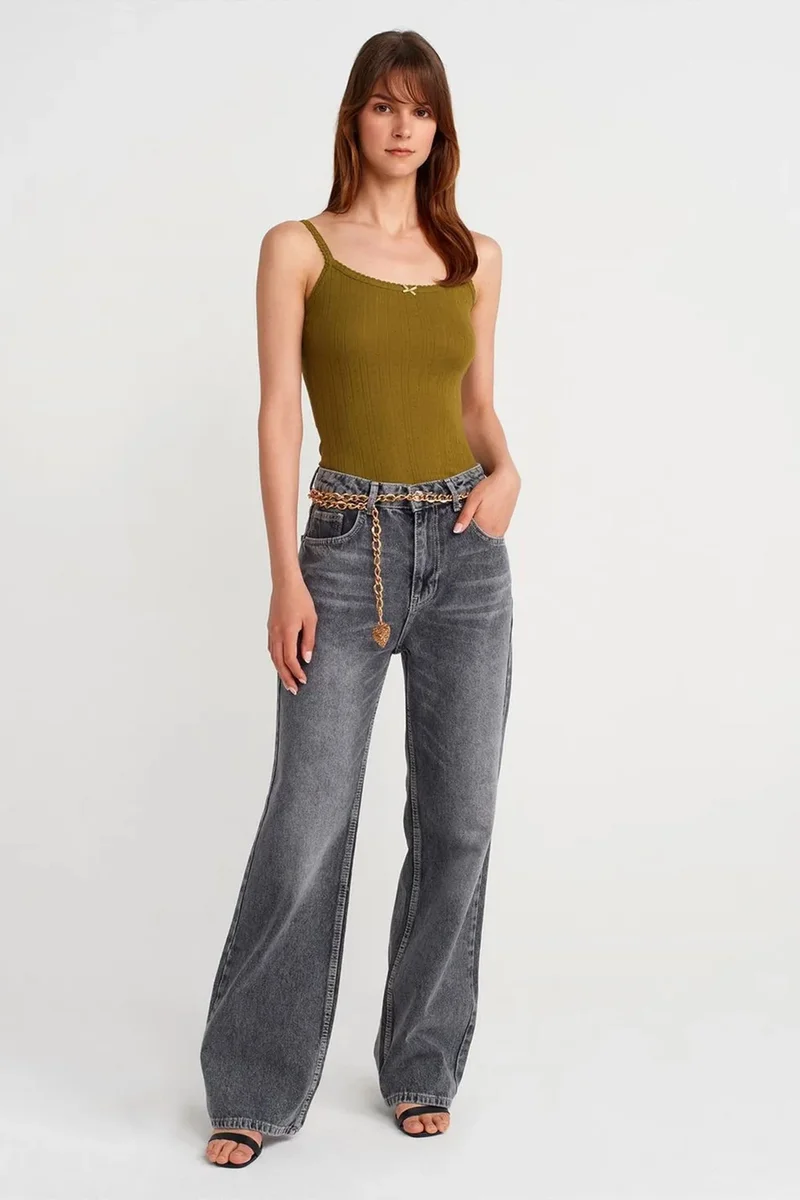 Dilvin Khaki Green DILVIN Slim Fit Ribbed Cotton Cami Top for Women | Best Price UAE