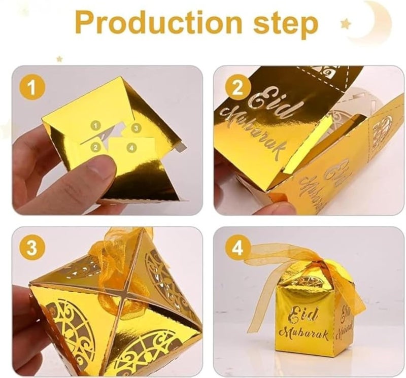 BrainGiggles Eid Mubarak Gift Boxes – Pack of 5 Ramadan Favor Boxes in Gold, Elegant Treat Box for Sweets, Dates, Chocolates, and Gifts for Kids | Eid Gift Bags (Gold) - Image 5