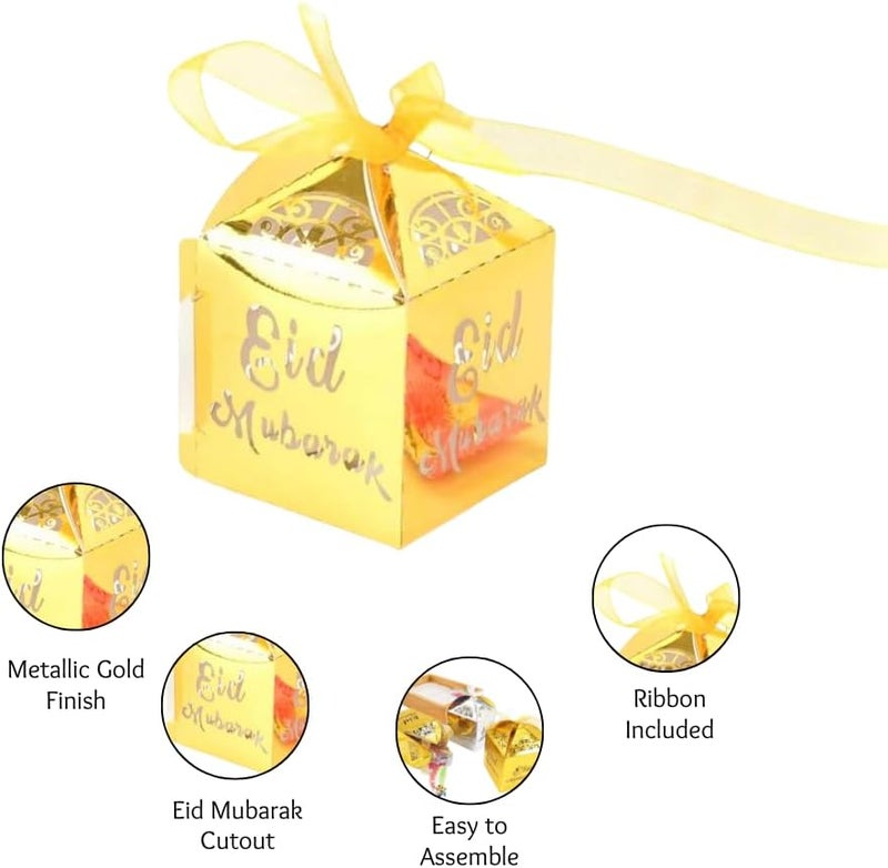 BrainGiggles Eid Mubarak Gift Boxes – Pack of 5 Ramadan Favor Boxes in Gold, Elegant Treat Box for Sweets, Dates, Chocolates, and Gifts for Kids | Eid Gift Bags (Gold) - Image 2