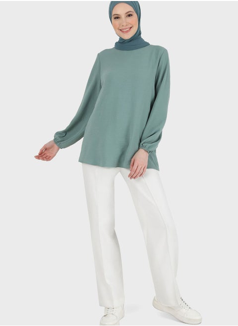 Round Neck Puff Sleeve Top