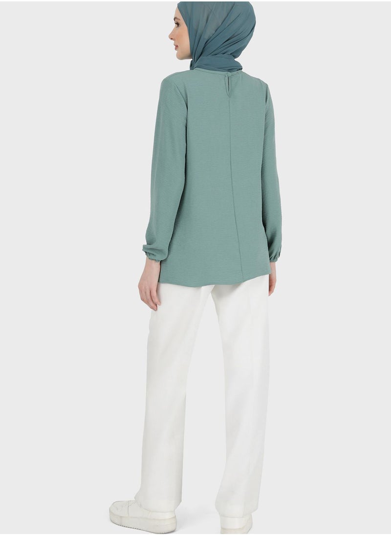 Refka by modanisa - Round Neck Puff Sleeve Top - Image 1