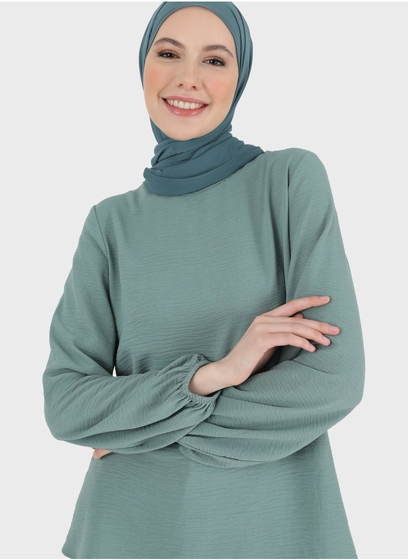 Refka by modanisa - Round Neck Puff Sleeve Top - Image 1