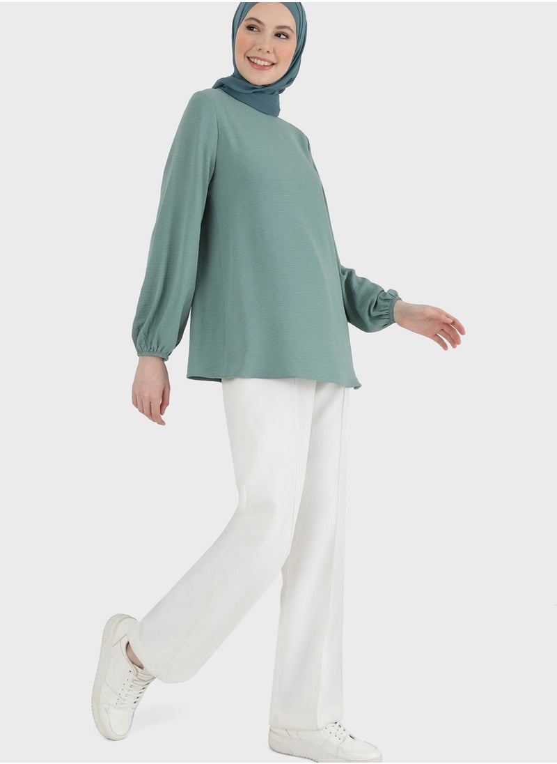 Refka by modanisa - Round Neck Puff Sleeve Top - Image 1