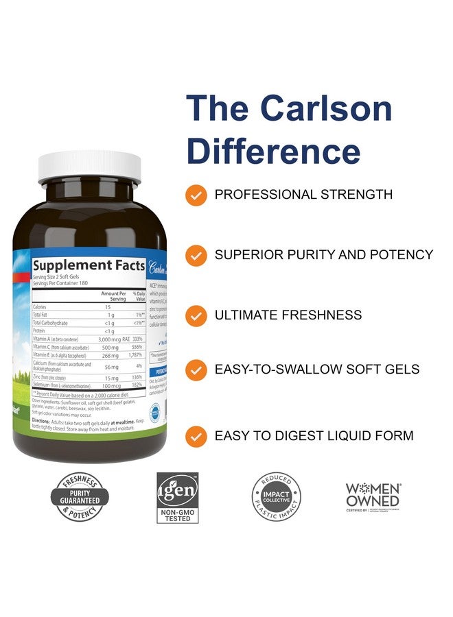Carlson Carlson - ACES + Zn, Vitamins A, C, E + Selenium & Zinc, Multivitamin with Zinc, Cellular Health & Immune Support, Selenium Multivitamin, Antioxidant, 360 Softgels - Image 2