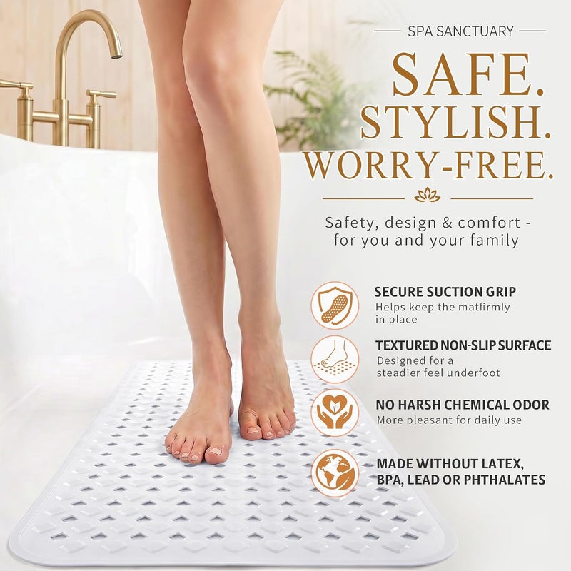Yimobra Original Bath Tub and Shower Mat 27.5 X 15.5 Inches, Non-Slip with Drain Holes, Suction Cups, Machine Washable, Phthalate Free, No Latex, No BPA, White - Image 4