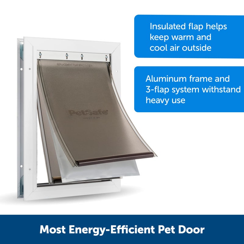 PetSafe Extreme Weather Aluminum Dog Door, Energy-Efficient, 3 Flaps for Insulation, Large, for Exterior Doors, Built for Extreme Weather (White - Large) - Image 2