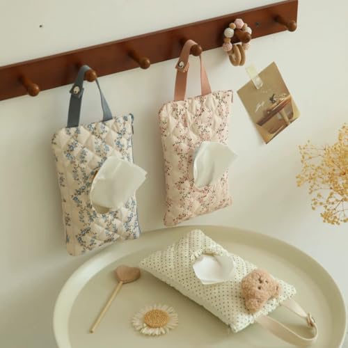 BBIQI Quilted Baby Wipe Holder Quilted Wipe Pouch Portable Hanging Floral Wet Wipes Bag for Car, Stroller - Image 5