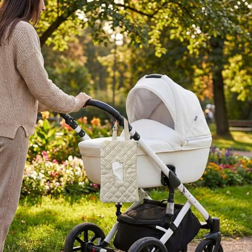 BBIQI Quilted Baby Wipe Holder Quilted Wipe Pouch Portable Hanging Floral Wet Wipes Bag for Car, Stroller - Image 4