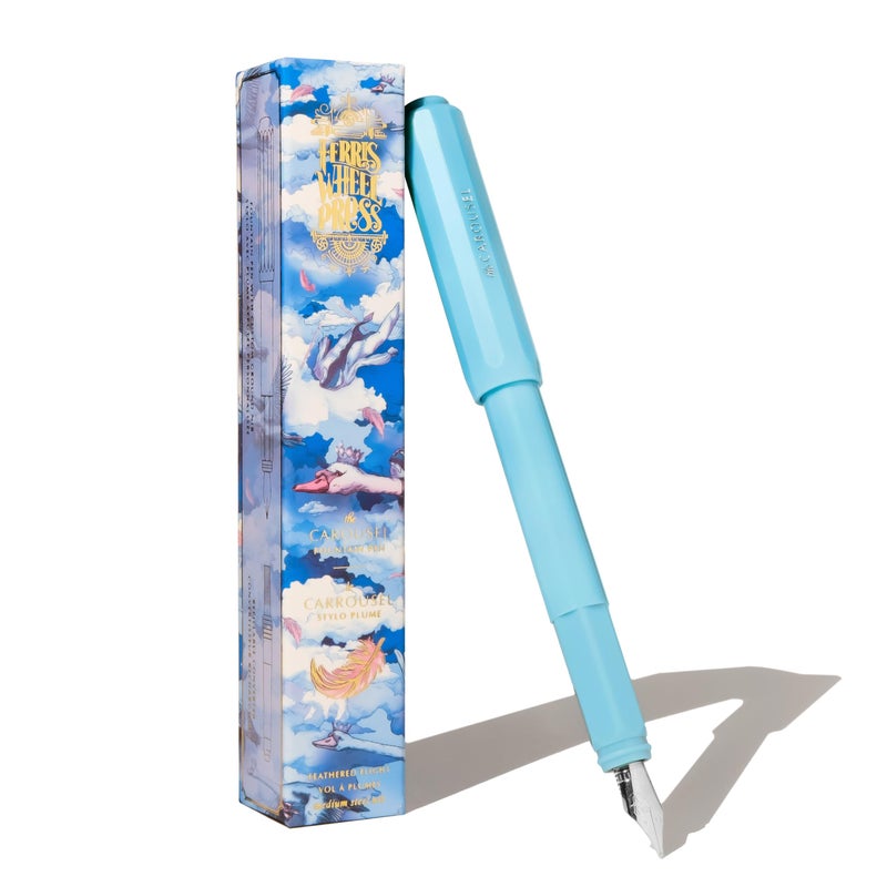 Ferris Wheel Press Carousel Fountain Pen Acrylic blend body Airsealed click locking cap Feathered Flight Blue Medium Nib - Image 2