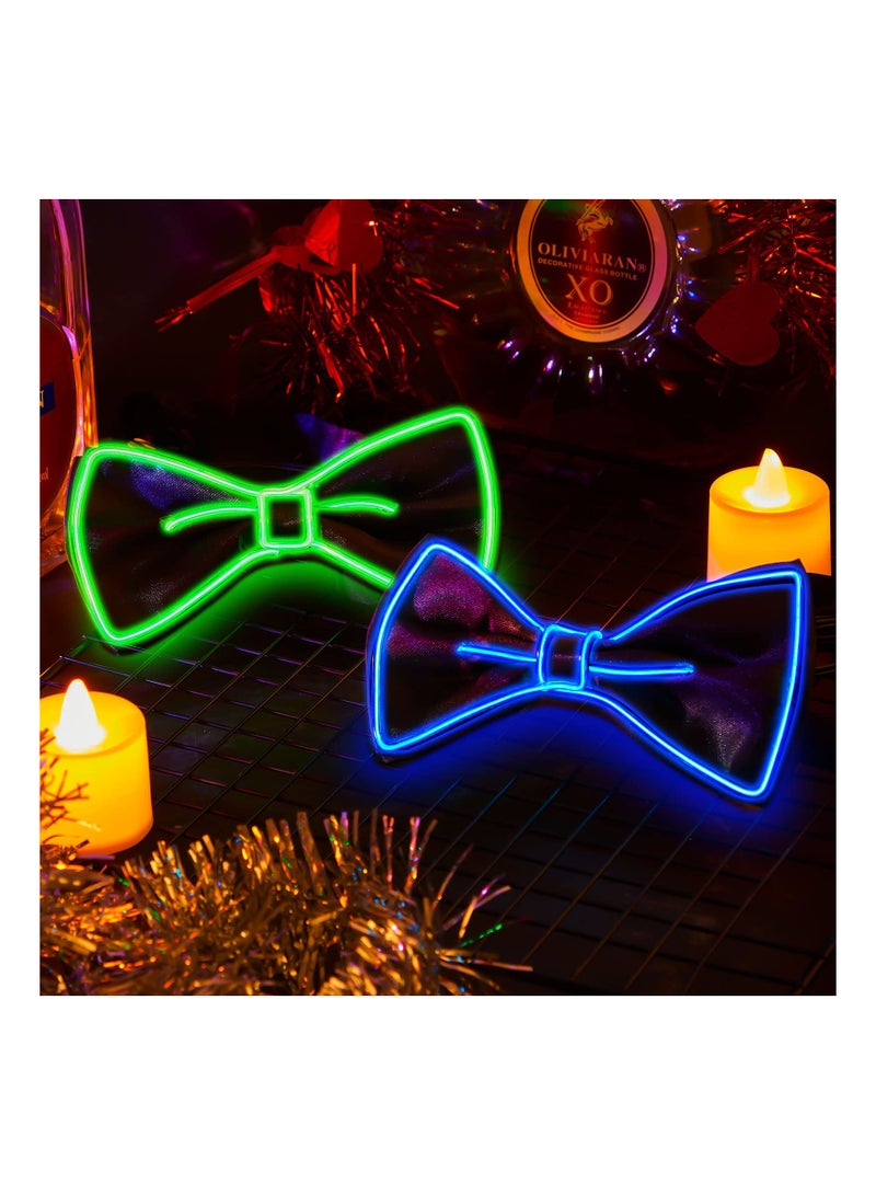 SOLARAE Glow in the Dark LED Bow Tie Set - 2 Pcs Neon Bowties for Men, Kids, and Girls - Fun Party Accessories for Costumes and Events - Light Up Your Celebration! - Image 3