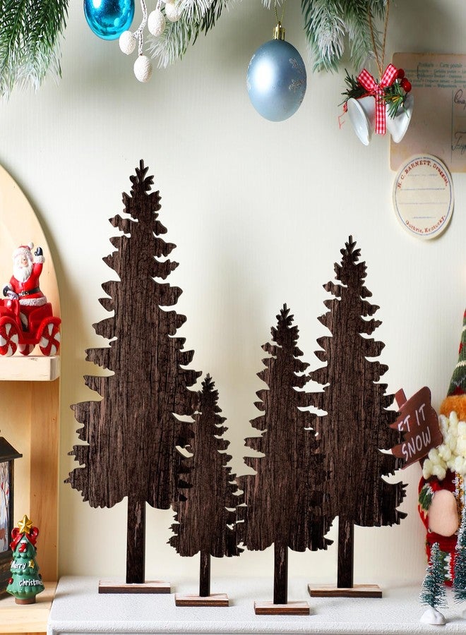 Barydat 4 Pcs Christmas Table Decorations Wooden Christmas Pine Tree Reindeer Table Centerpiece Xmas Winter Tabletop Signs Rustic Farmhouse Decor for Home Office Desk Party Favors (Pine Tree) - Image 1