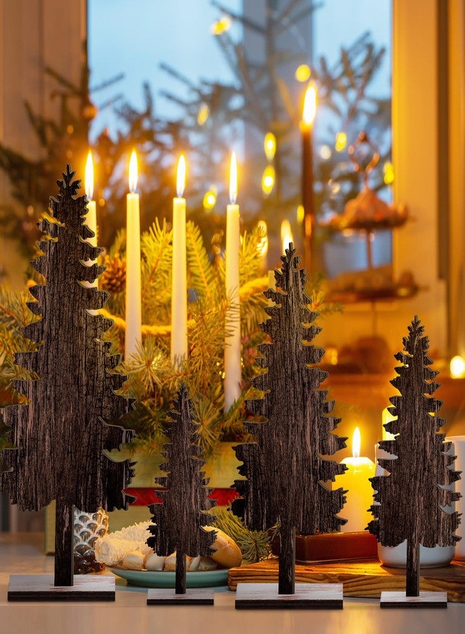 Barydat 4 Pcs Christmas Table Decorations Wooden Christmas Pine Tree Reindeer Table Centerpiece Xmas Winter Tabletop Signs Rustic Farmhouse Decor for Home Office Desk Party Favors (Pine Tree) - Image 5