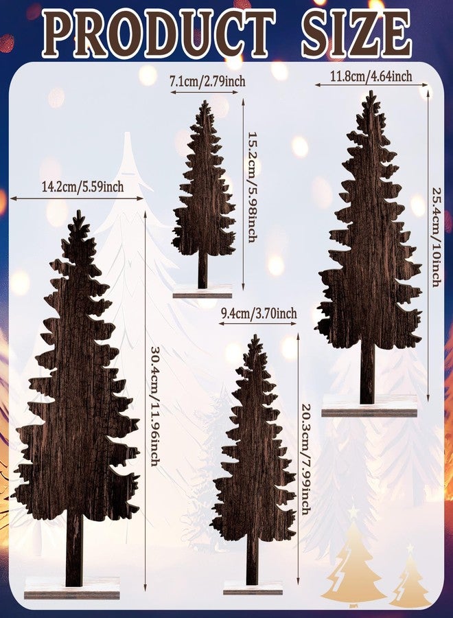 Barydat 4 Pcs Christmas Table Decorations Wooden Christmas Pine Tree Reindeer Table Centerpiece Xmas Winter Tabletop Signs Rustic Farmhouse Decor for Home Office Desk Party Favors (Pine Tree) - Image 3
